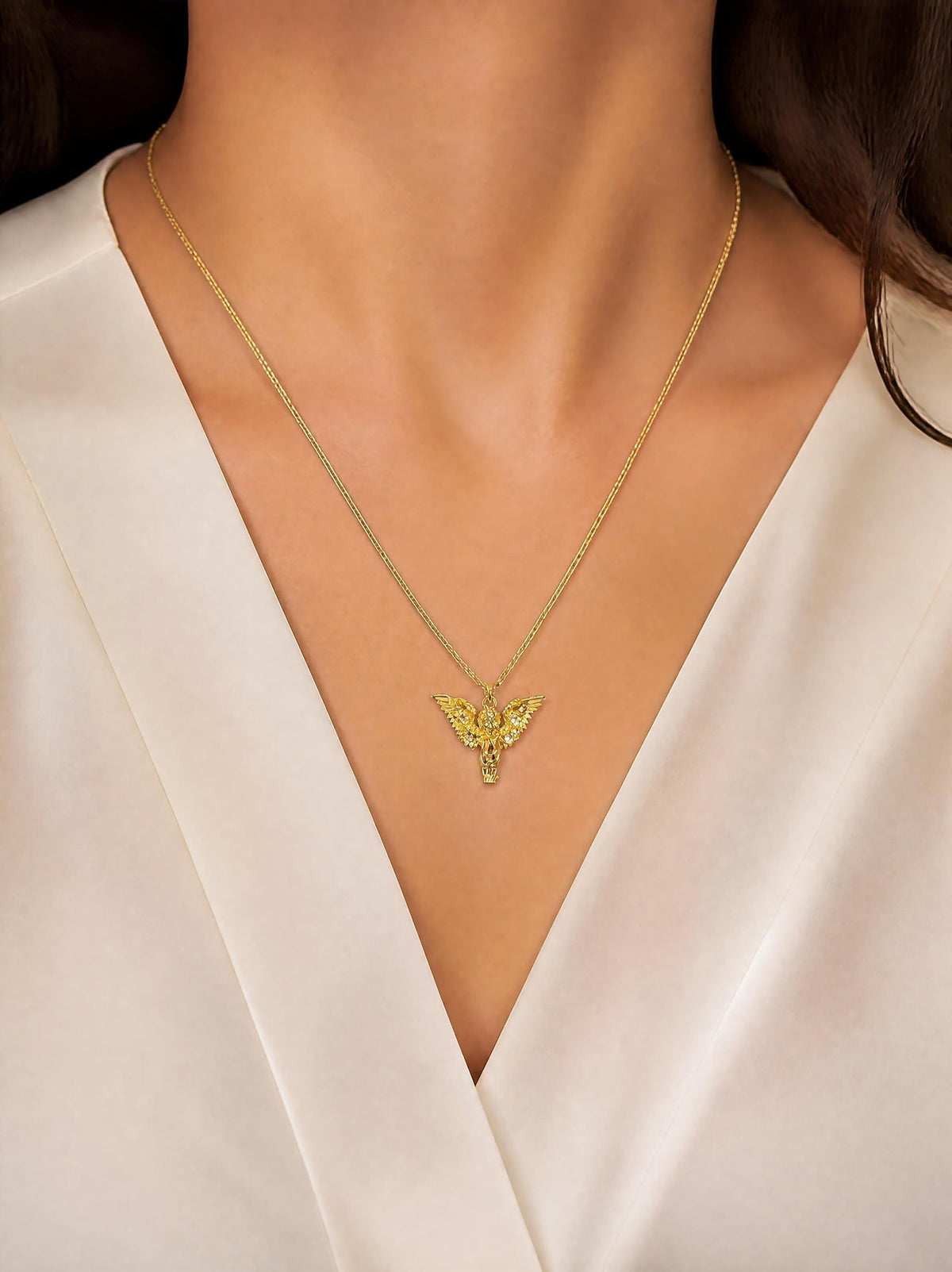 Collier chaîne fine SYERA avec pendentif ange et chaînette d'extension